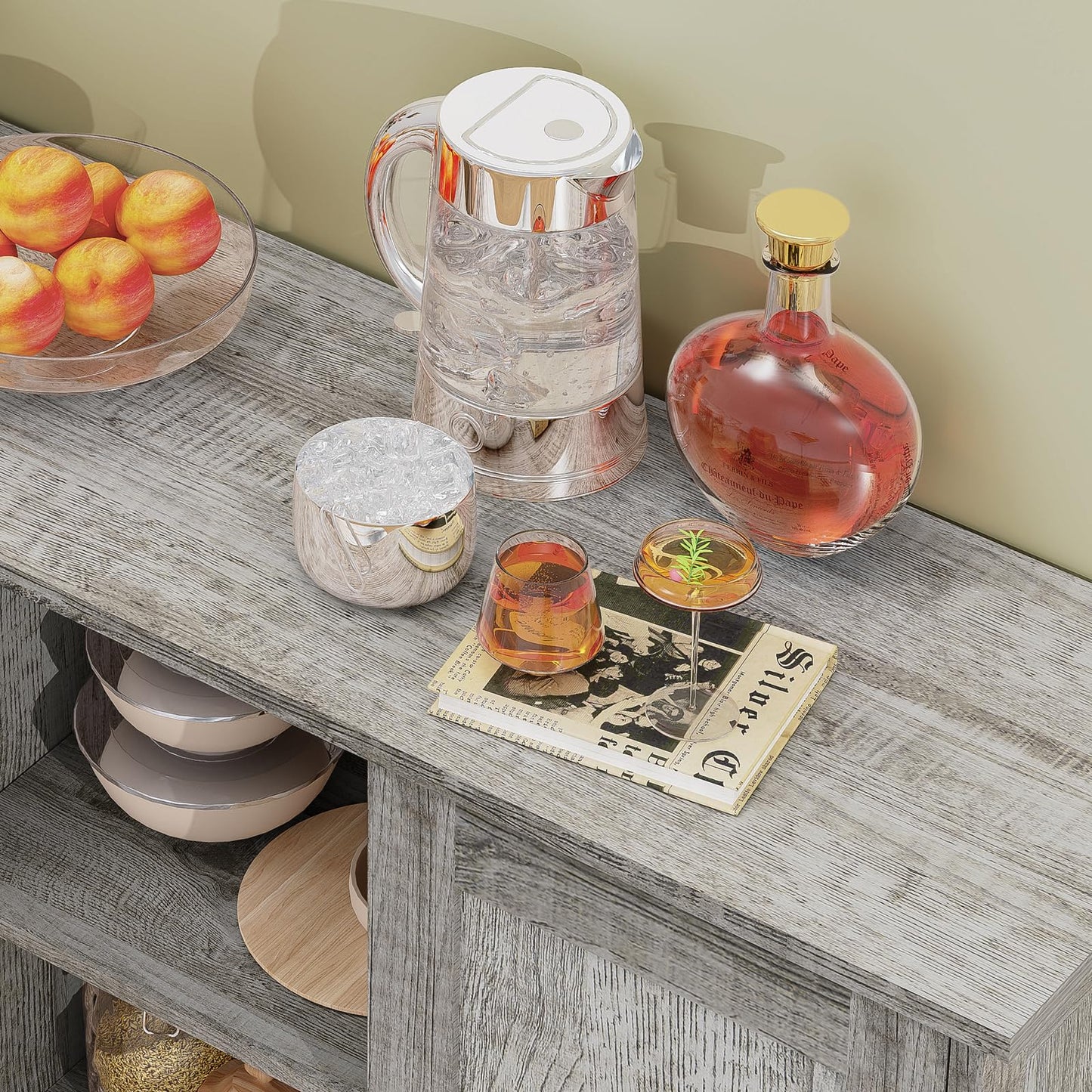 Storage Cabinet with 2 Doors and 4 Adjustable Shelves, Buffet Floor Cabinet for Living Room, Entryway, or Kitchen, Rustic Gray