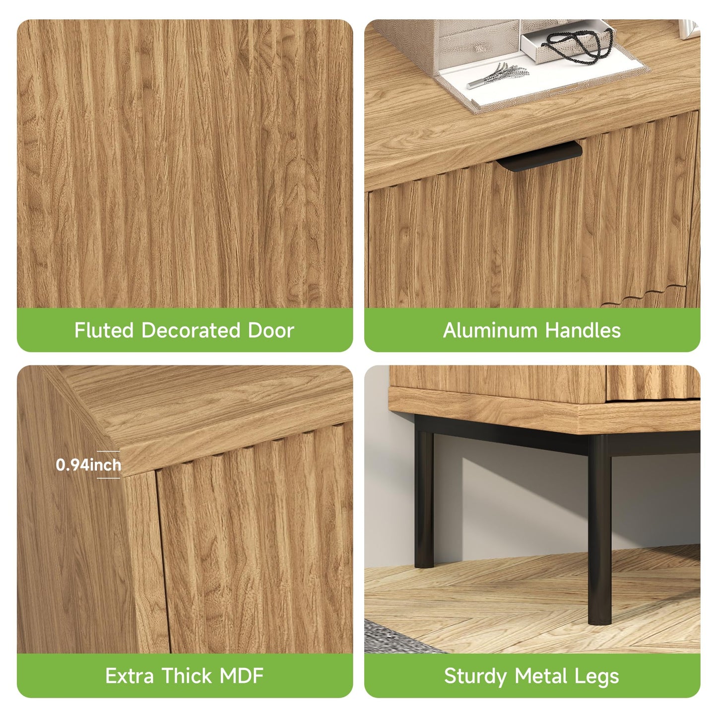 **Real Relax Sideboard Buffet Cabinet with Storage, Modern Fluted Sideboard with 2 Doors and 3 Drawers, Coffee Bar Accent Storage Credenza for Kitchen, Dining Room, and Living Room, Oak**