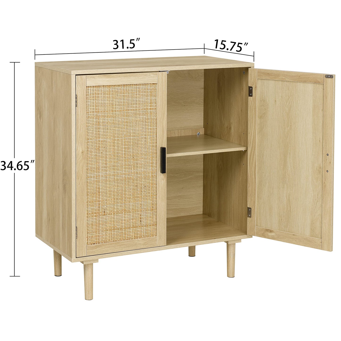 Sideboard Buffet Cabinet with Rattan Decorated Doors, Kitchen Storage Console Table and Liquor Coffee Buffet for Dining Room or Hallway, 31.5" x 15.8" x 34.6", Natural