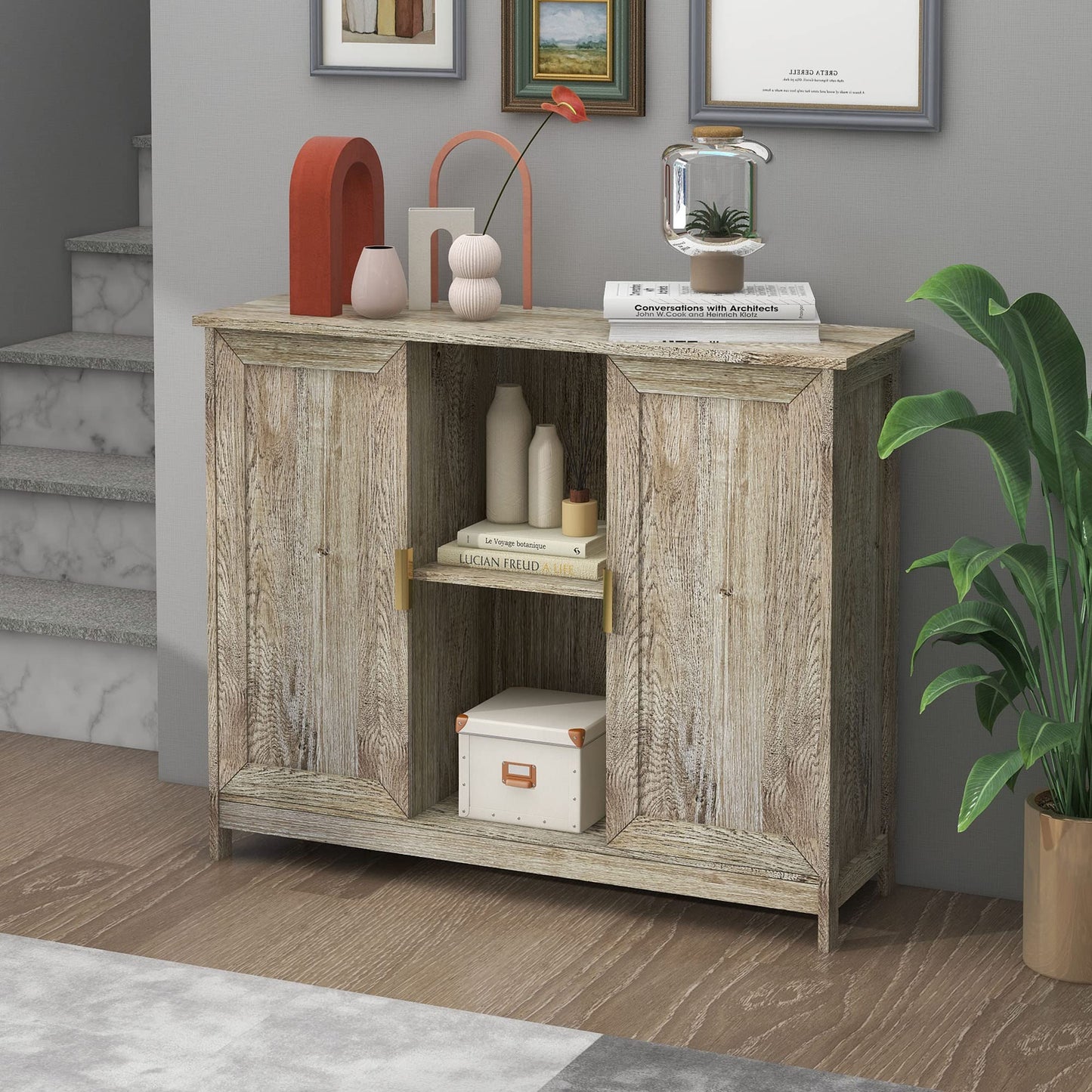 Farmhouse Buffet Cabinet with Storage, Entryway Sideboard Credenza, Narrow Console Table for Hallway