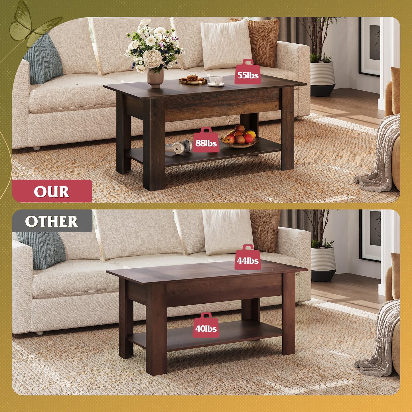 39" Lift Top Coffee Table with Hidden Compartment and Storage Shelf for Living Room or Office, Espresso