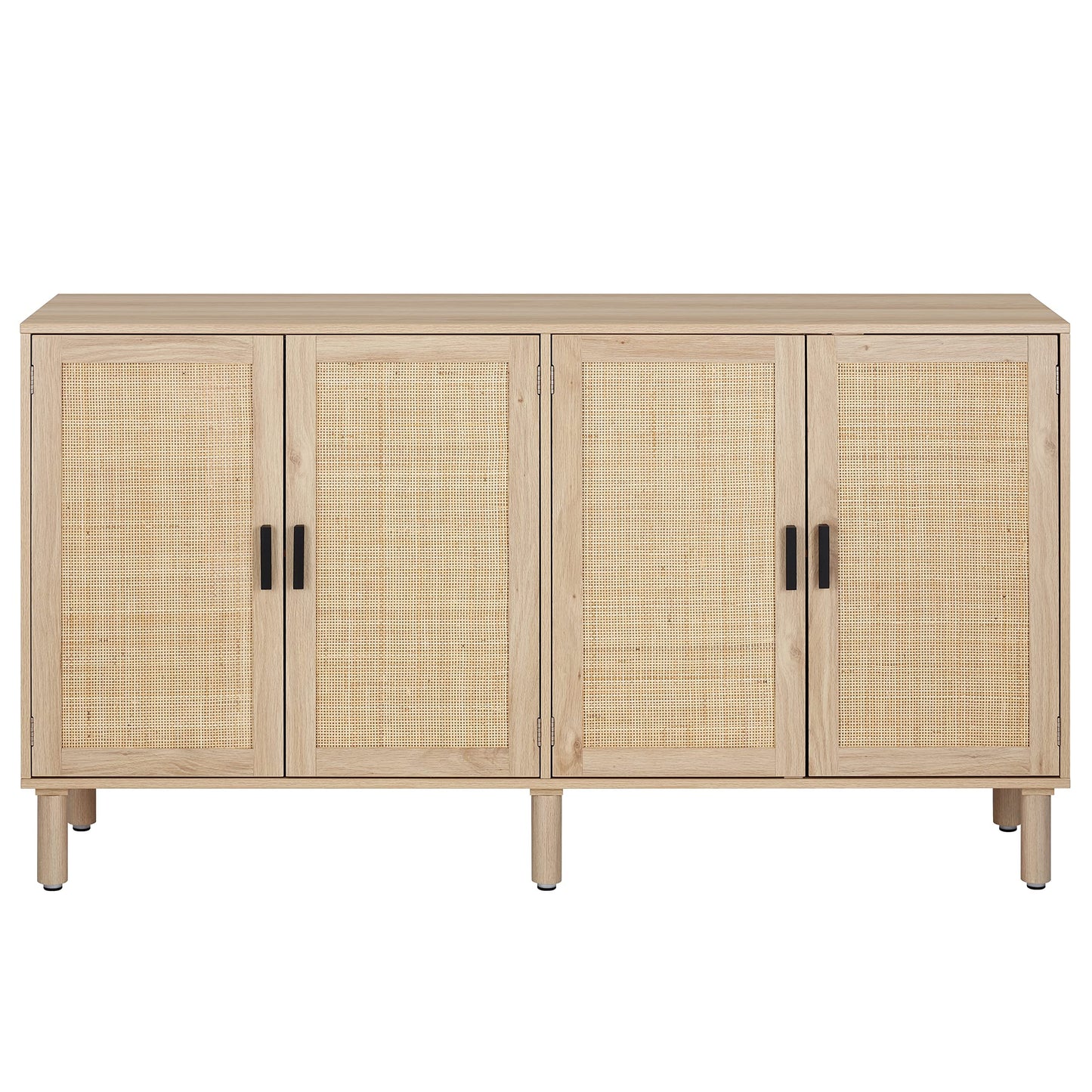 4-Door Sideboard Buffet Cabinet with Rattan Doors, Boho Kitchen Storage Console Table and Liquor Cabinet for Home Bar or Dining Room, 62.3" x 15.7" x 34.6", Natural