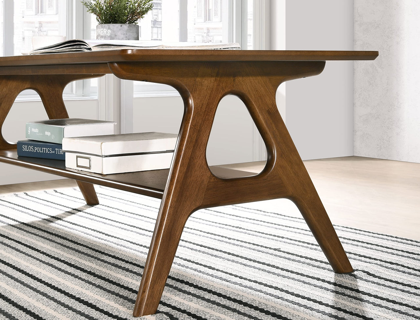 Arona Mid-Century Modern Wood Coffee Table with Storage Shelf