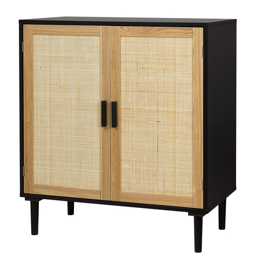 Sideboard Buffet Cabinet with Rattan Decorated Doors, Kitchen Storage Console Table and Liquor Buffet for Bar, Dining Room, or Hallway, 31.5" x 15.8" x 34.6"