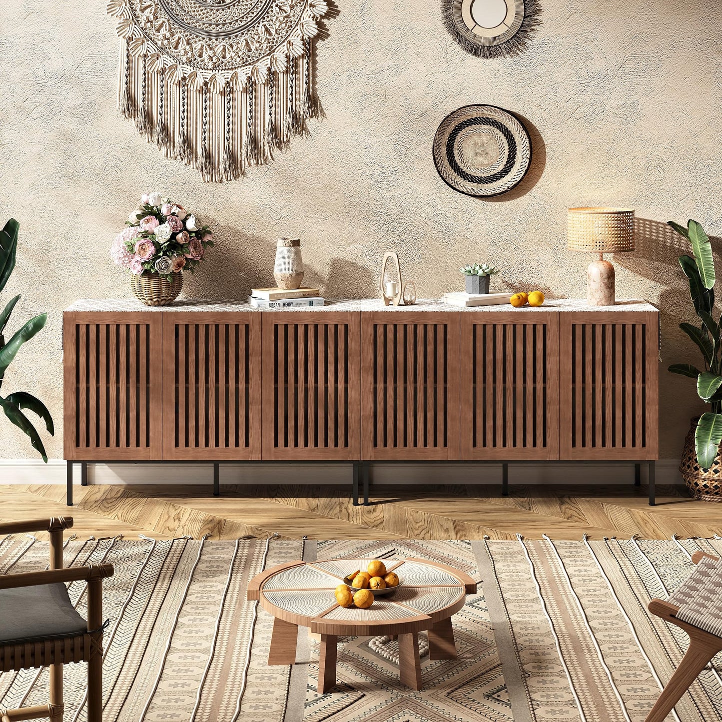 **Set of 2 Accent Storage Cabinets with 3 Doors and Adjustable Shelves, Freestanding Buffet Cabinets, Modern Sideboard Buffet Cabinets for Living Room, Dining Room, Kitchen, and Hallway**