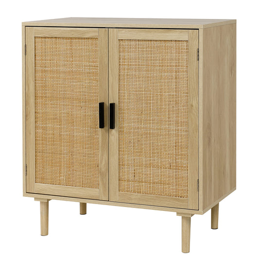 Sideboard Buffet Cabinet with Rattan Decorated Doors, Kitchen Storage Console Table and Liquor Coffee Buffet for Dining Room or Hallway, 31.5" x 15.8" x 34.6", Natural